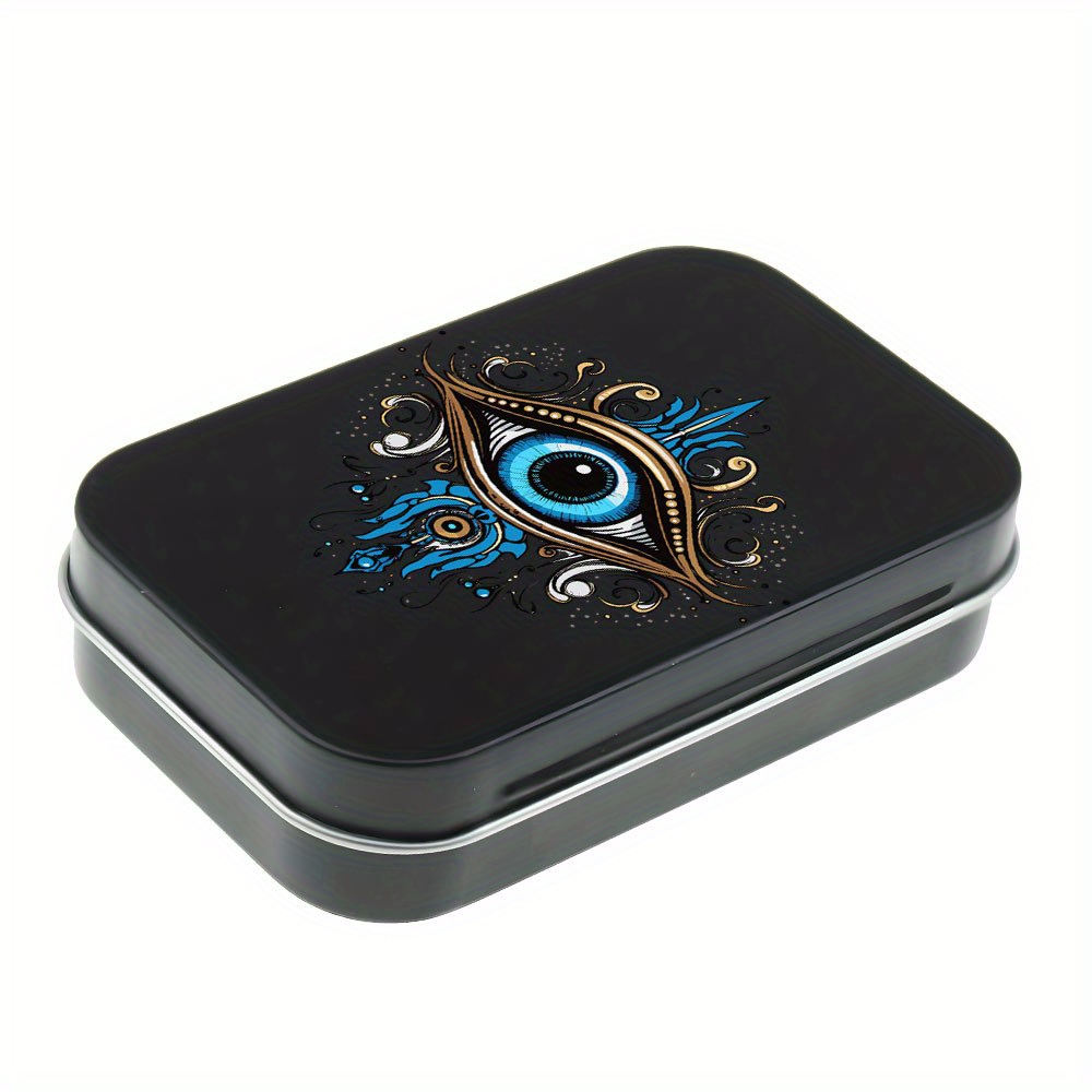 TEMU 1pc Evil Metal Tin Box With Hinged Lid & Snap Closure - Portable Rectangular Storage Container, Durable Metal For Travel, Home Organization,