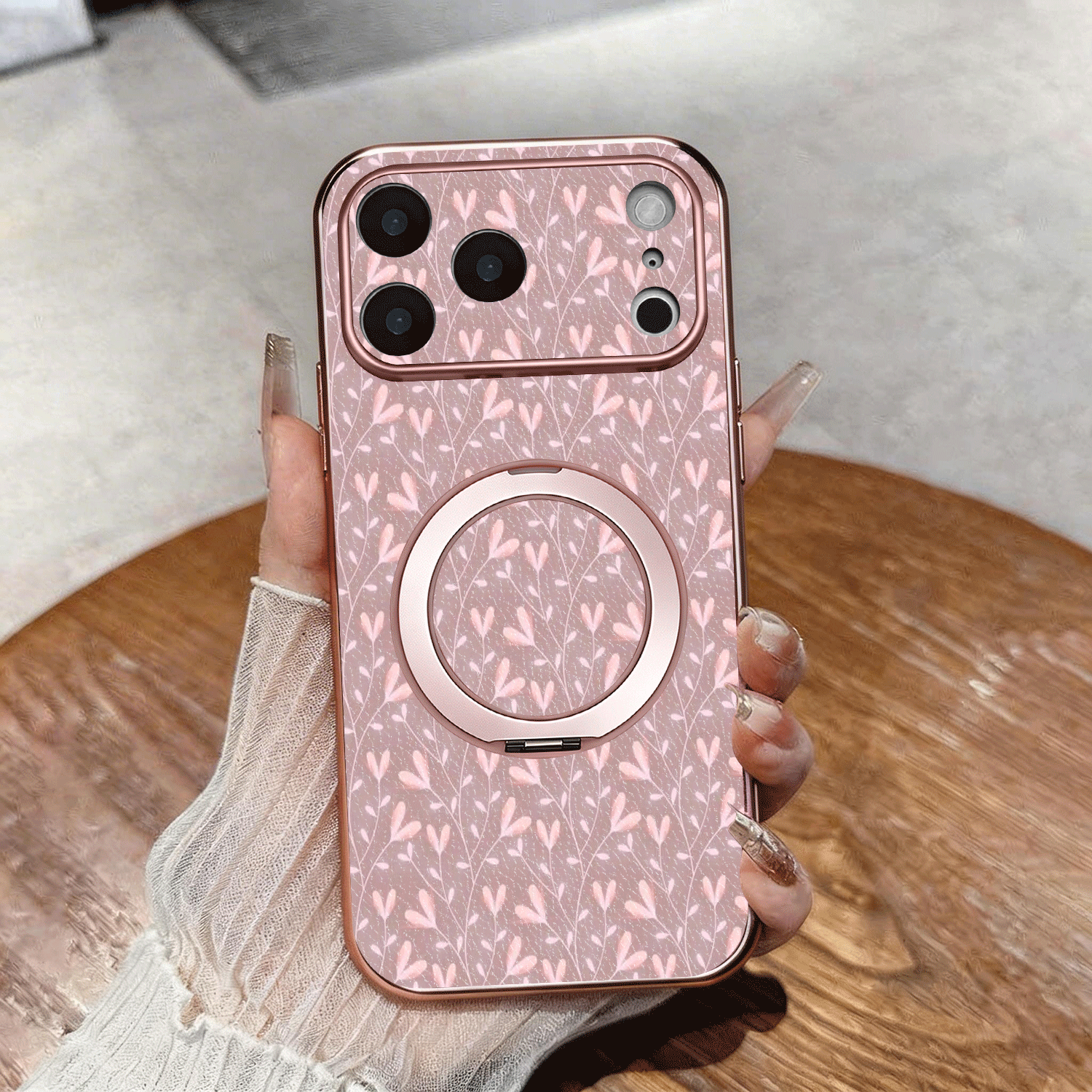 TEMU Phone Case - A Electroplated Faux Leather Phone Case With A 360Â° Rotating Ring Stand, Suitable For Iphone 17/16/15/14/13/12/11, Pro Max, And