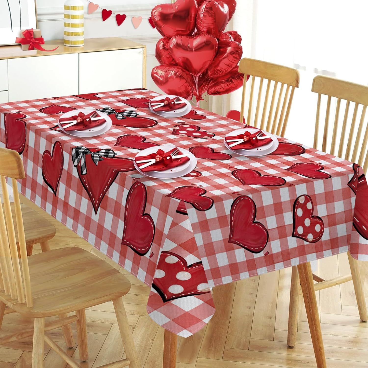 

Valentine's Day Rectangular Tablecloth, 70*52''/84*60'' Farmhouse Decorative Tablecloth Table Set, Anniversary Wedding Picnic Decoration