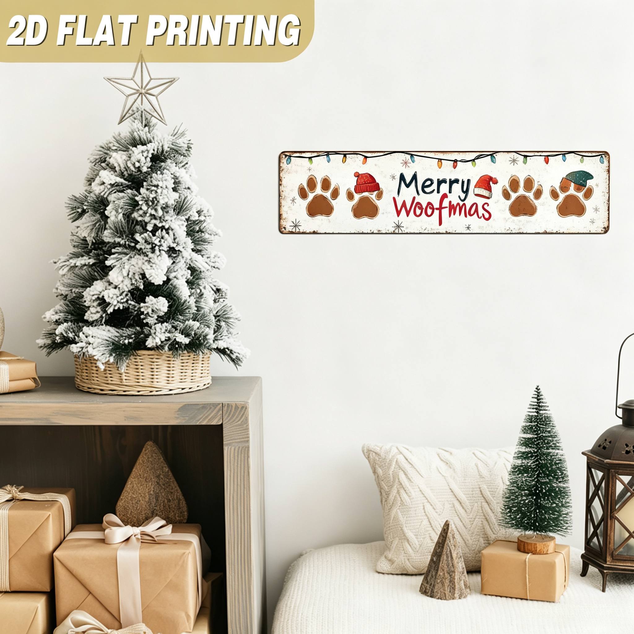 TEMU 2d Flat, Retro Farmhouse Style Christmas Wall Decor (with Paw Print Pattern) / Country Style "merry " Dog-themed Decoration / Suitable For Home,