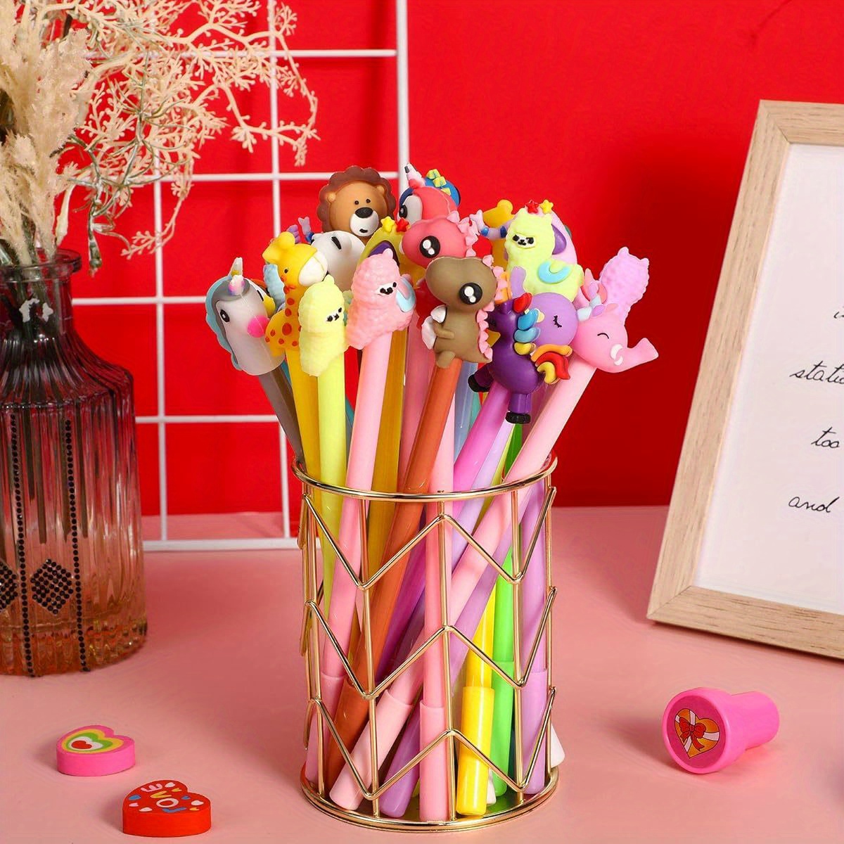 cute cartoon gel ink pens cartoon fun animal writing pens 0 5mm cool assorted novelty kawaii stationery for students gift   home supplies present 8 styles 64pcs Product details 1