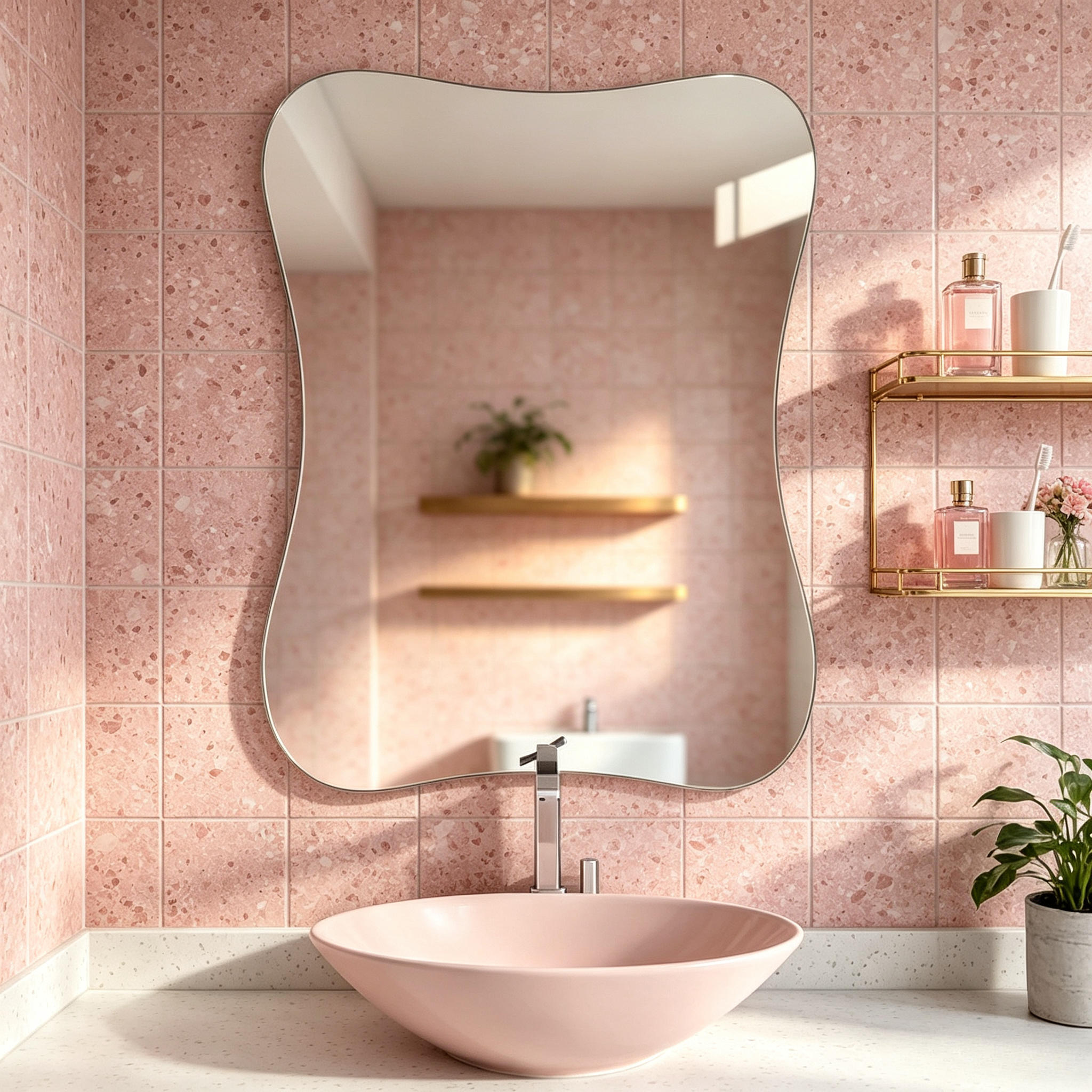 Acrylic Wall Mirror for Bathroom, Irregular Wave Frameless