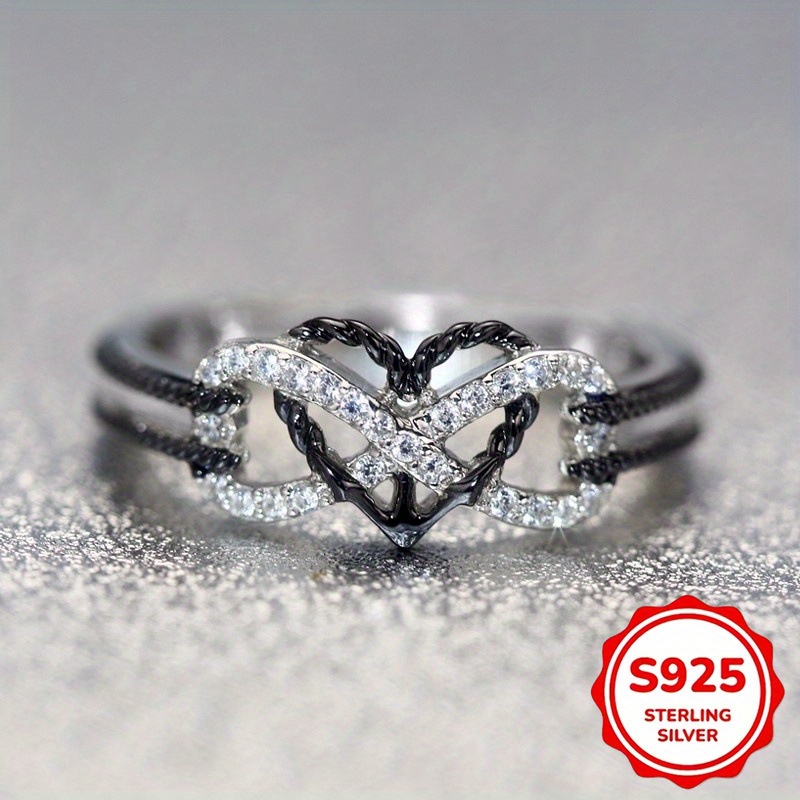 1pc S925 Silver Infinity Heart Ring Adorned with Cubic Zirconia - a Sophisticated Gift for Women'S Wedding And Engagement Jewelry