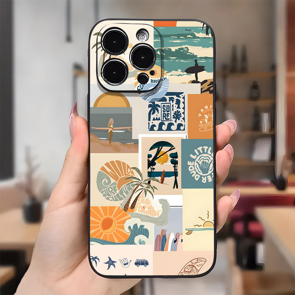 blue coquette surf collage phone case, girly beach aesthetic