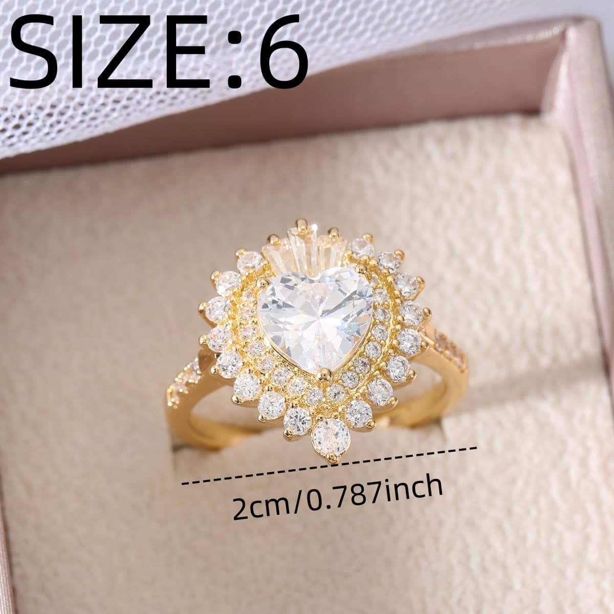 Unisex Copper Inlaid Zircon Heart-Shaped Statement Ring