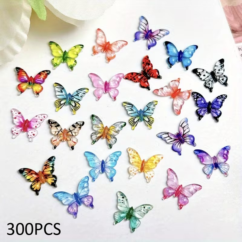 TEMU 25/45/130/300 Stück Mini 3D Harz Schmetterlinge - Multicolor Insekten Deko für Nagelkunst, Schmuck und Hochzeitsbasteln | Scrapbooking