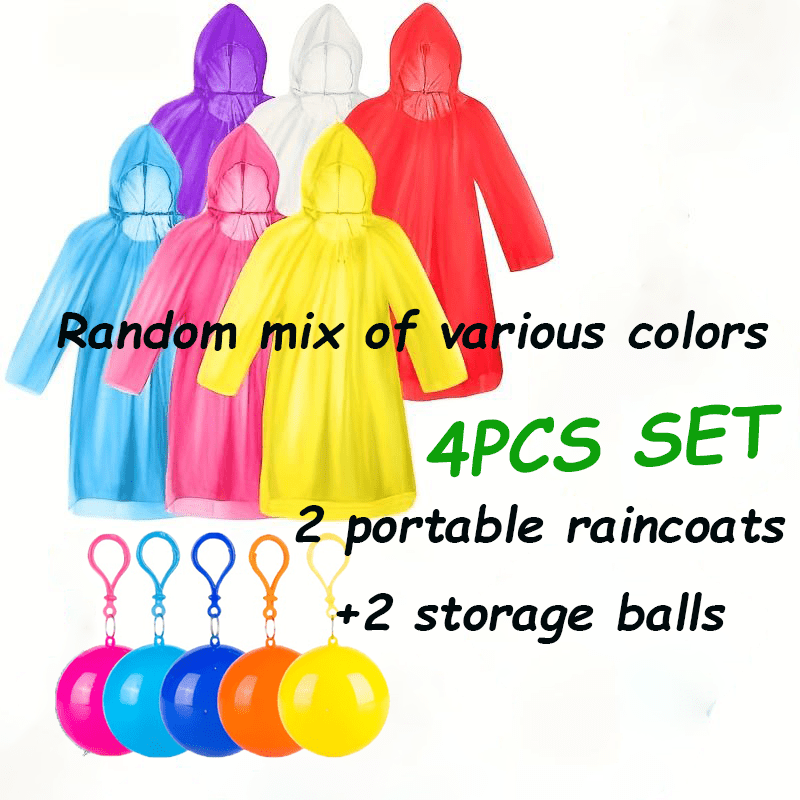 E-shop 4-teiliges Set Tragbarer Notfall-Regenponcho Regenball [2 Aufbewahrungsballen + 2 tragbare Regenmäntel], ungeladen, gemischte Farben,