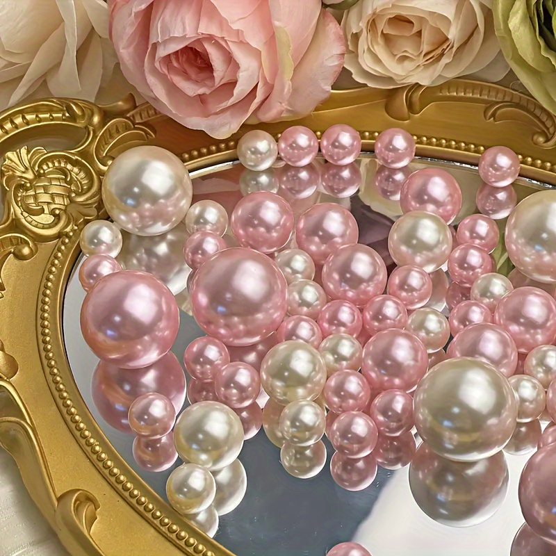 TEMU 220pcs Glossy Plastic Pearl Beads - Non-porous / Artificial Pearls Suitable For Wedding, Christmas Decor, Vase Fillers, Candle Centerpieces, Diy