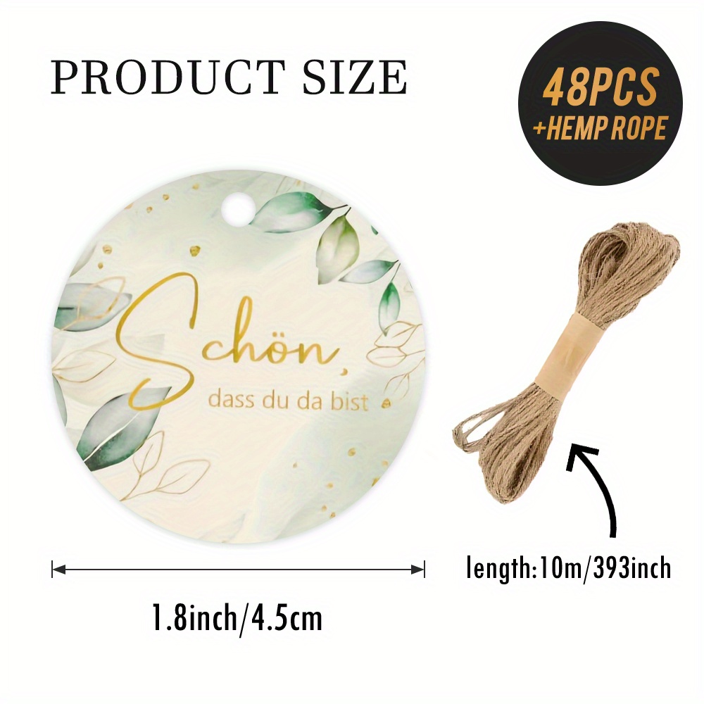 E-shop 48/96 Stück "Schön, dass du bist" Runde Etiketten mit Hanfseil, Botanische & Goldene Designs, Ideal für Gesellschaftliche , Verpackung von