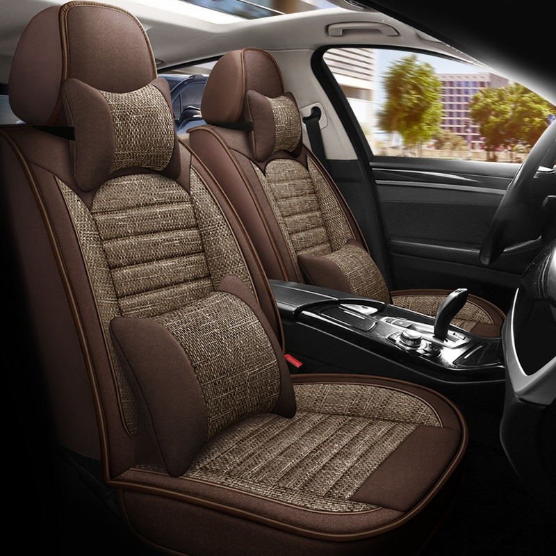 TEMU 5pcs Full Set Car Seat Cushions With Pillows, Premium Seat Pads With Breathable Linen Fabric& & Contoured Stitched For Complete Seats