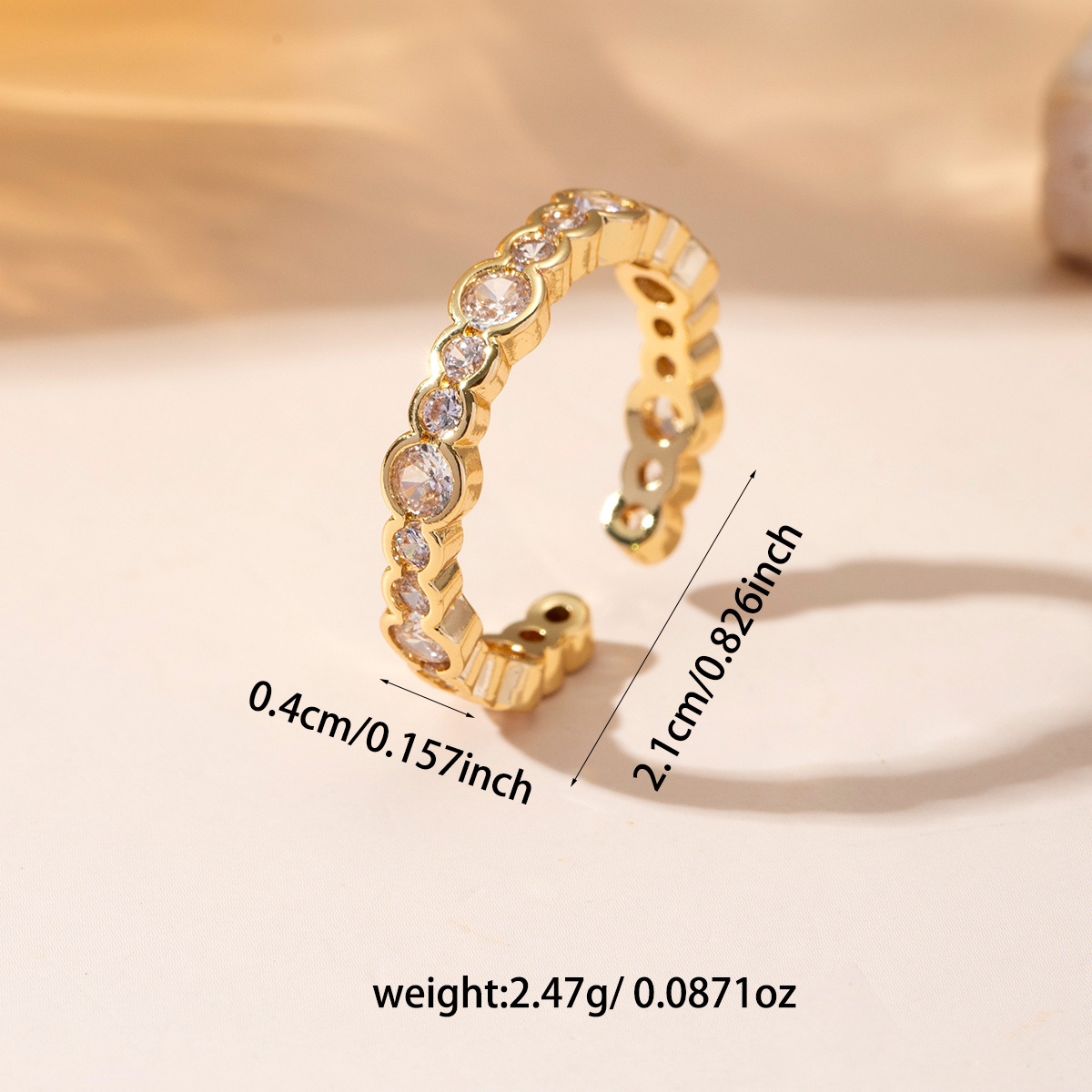 Adjustable Open Ring with Clear Cubic Synthetic Zirconia, Y2K Style