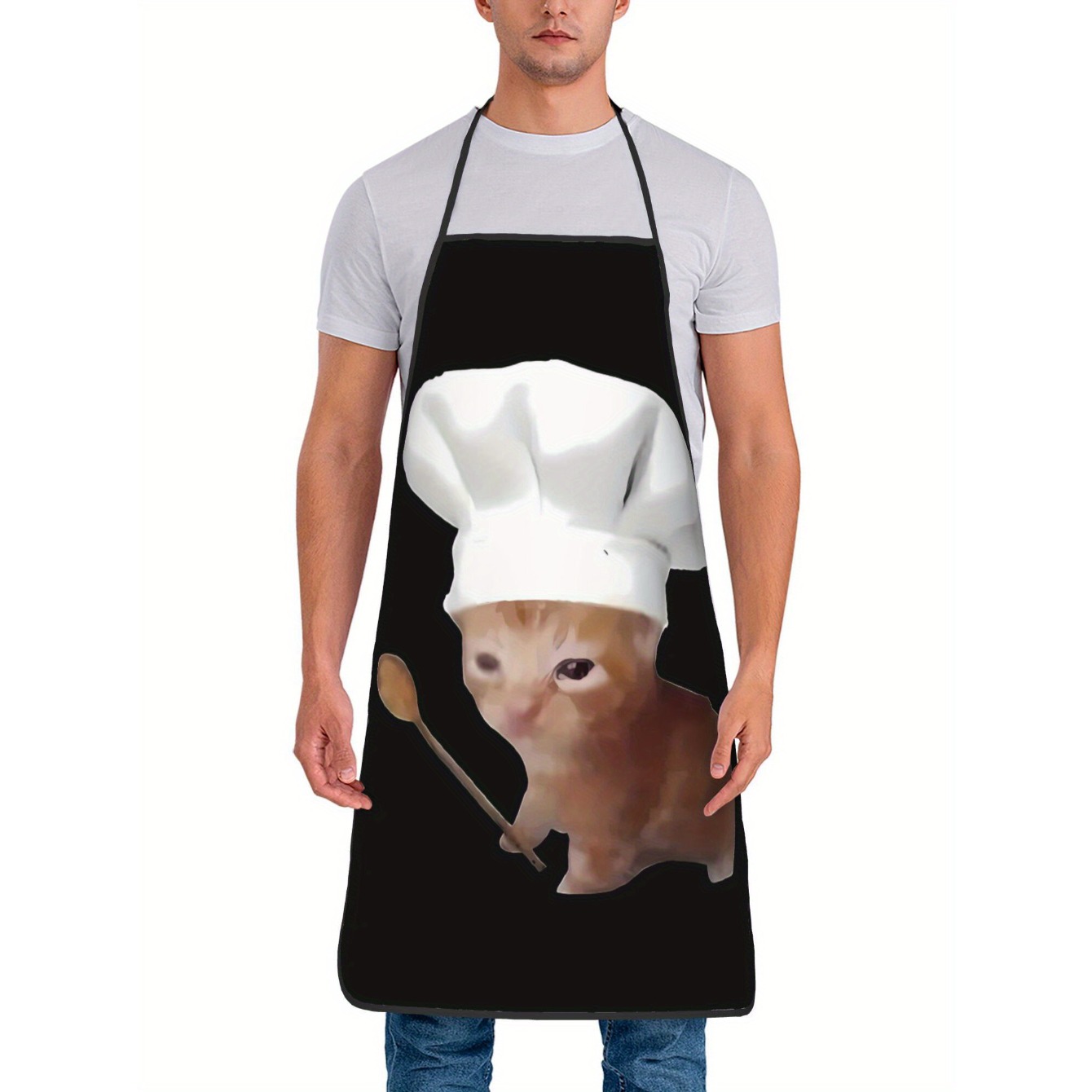 TEMU 1pc Fun Apron - A Kitchen Apron Featuring An Adorable Turmeric Chef Hat, Ideal For Cooking And Baking. A Great Gift For Cat Enthusiasts And