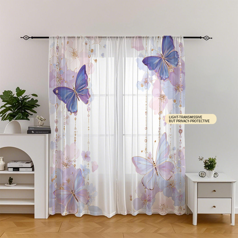 TEMU 2 pezzi Tende Viola, Drappeggi Semi-Trasparenti in Chiffon Stile , Appendiabiti con per Bastone per Soggiorno Camera da Letto, Decorazioni per