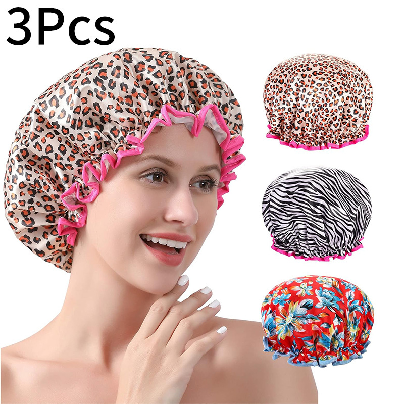 TEMU 3pcs Reusable Shower Caps And Liners, Extra Large High-quality Shower Caps, Large Design Suitable For All Hair Lengths, Elastic Hair , Elastic
