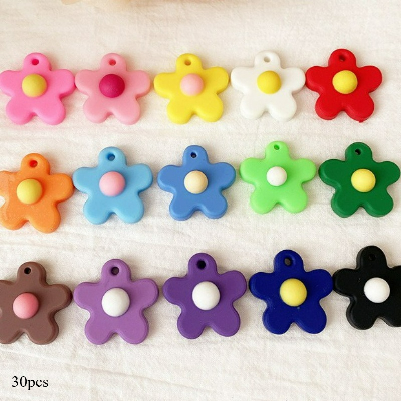 TEMU 30pcs Flower Pendant Charms For Diy Keychain Making, Bulk Acrylic Flower Charms With Hole, Colorful Dangle Beads For Jewelry Bracelet Earring,