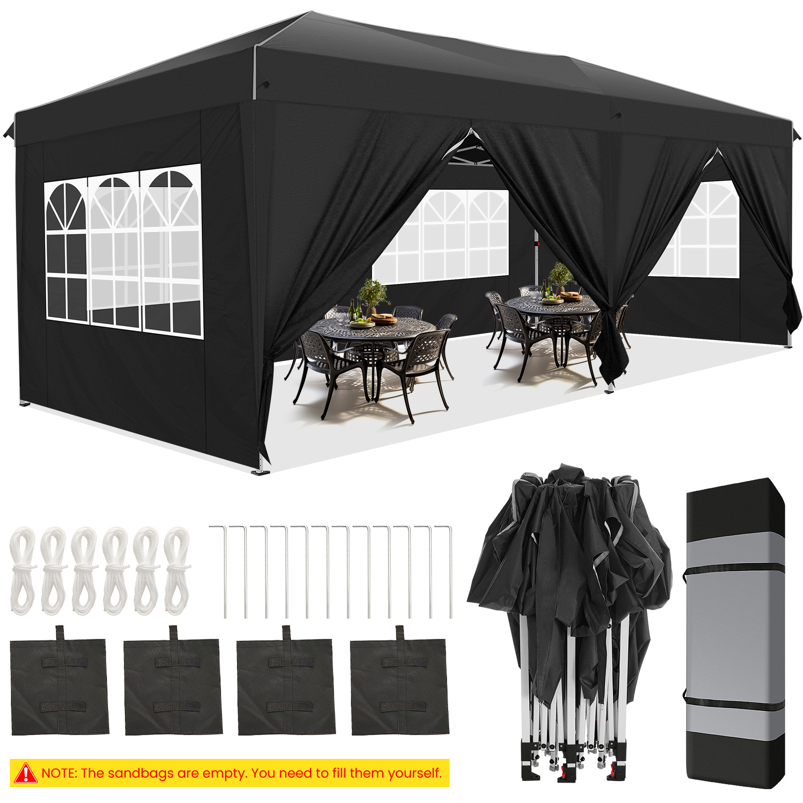 3x6m Pop Up Canopy Tent With 6 420d (upgraded Windproof Bracket), Central Pole Tent, Heavy Duty Party Uv50+, Event Shelter With 600d Carry Bag For Garden Bbq