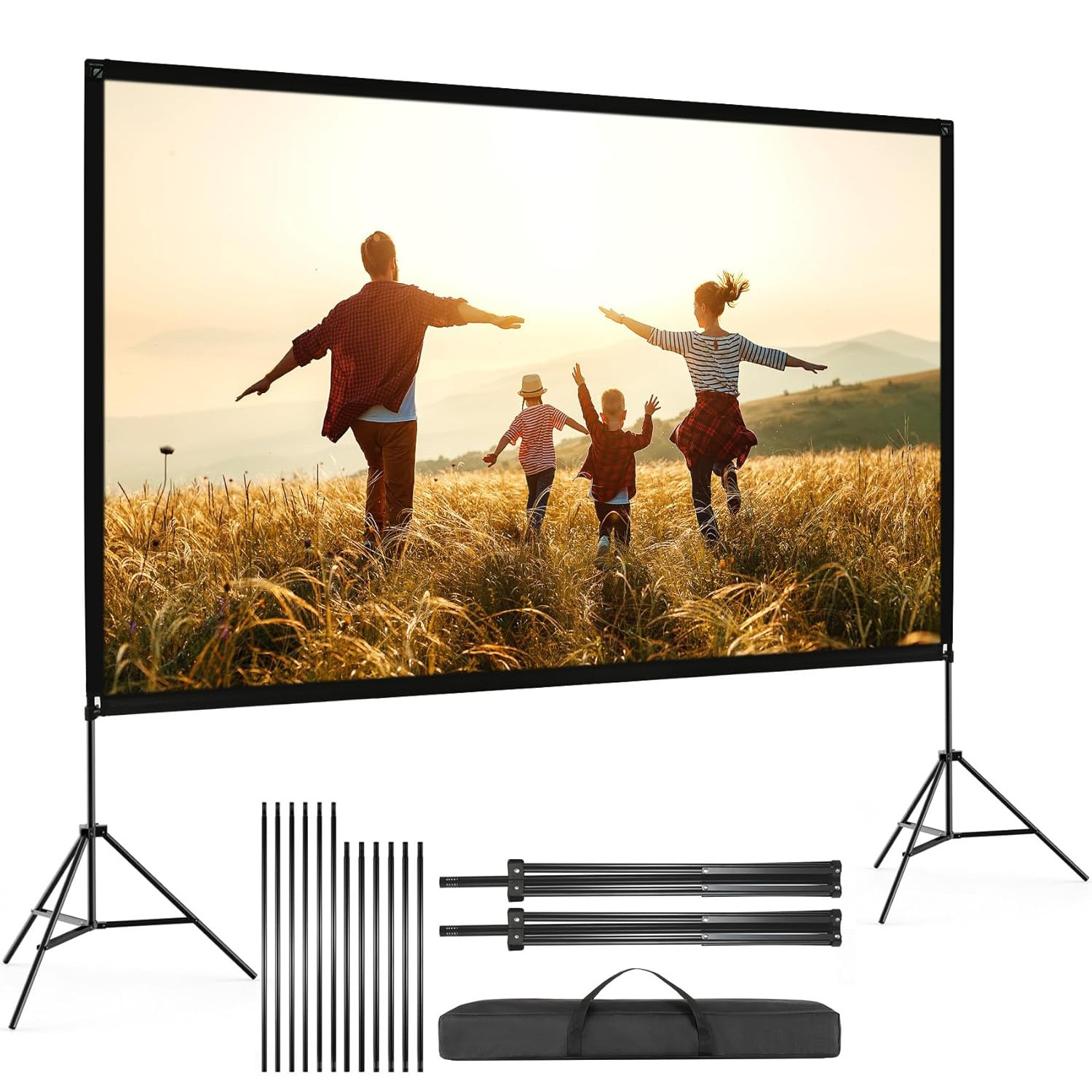 Portable 100in 16:9 Projection Screen With Double Support Frames, Full Accessory Pack For Outdoor Gathering Meeting Movie Viewing