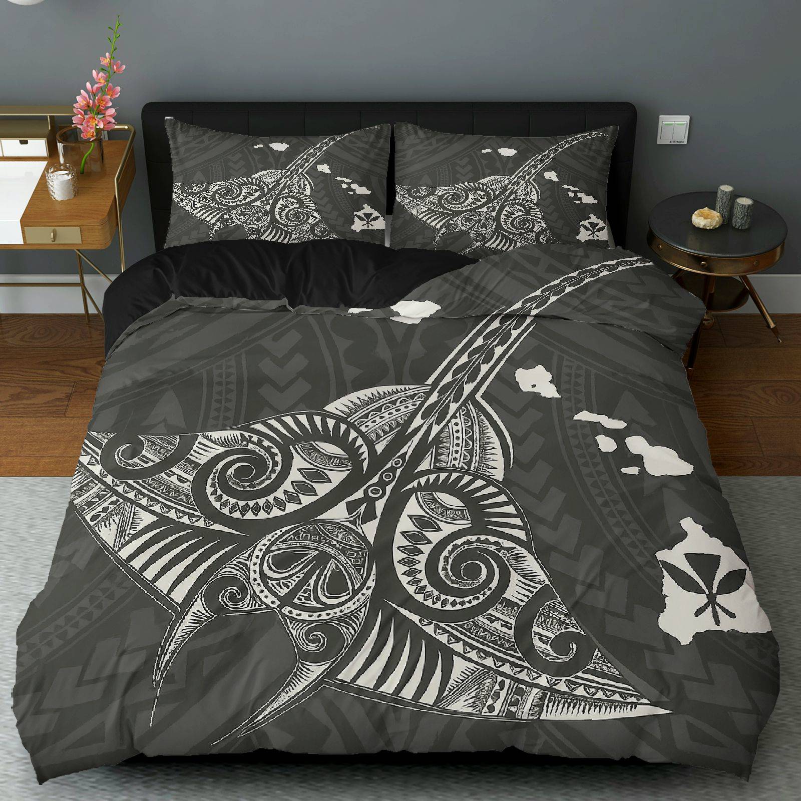 TEMU 3pcs Duvet Cover Set, 1 Duvet+2 Pillowcases( Without Filler), Tribal Ethnic Polygonal Ocean Theme, Halloween Bedding Set, Artistic Geometric