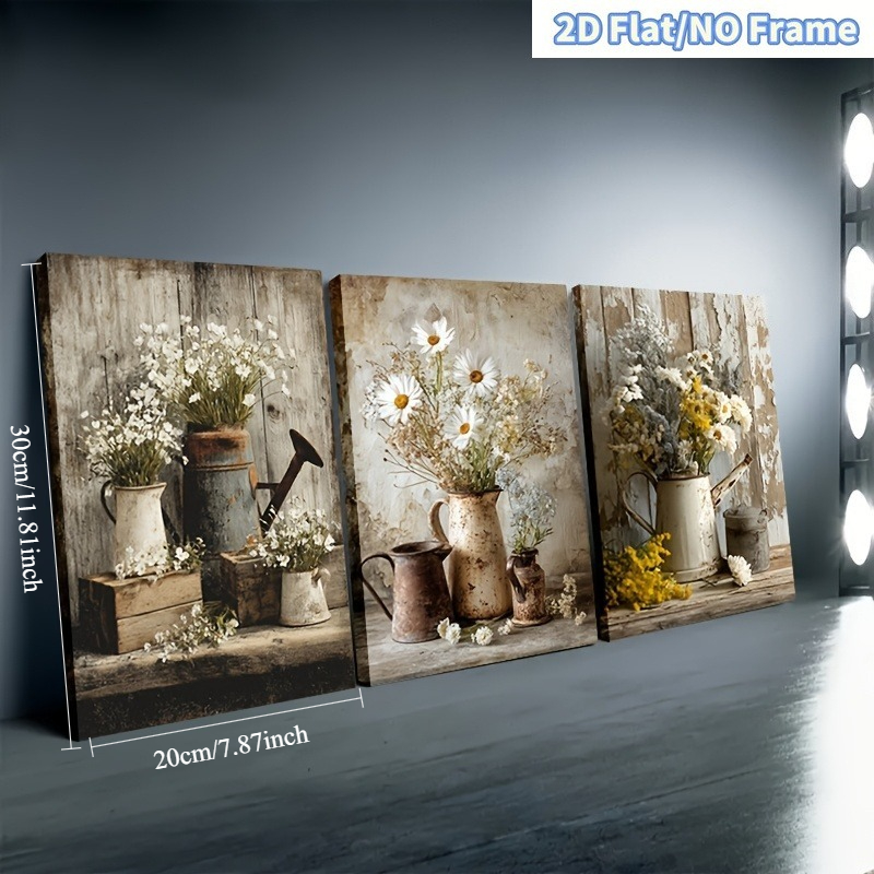 TEMU Set de Pared en de 3 Piezas sin 2D - Estilo Vintage de Decoración de Granja, Pintura de y Regadera Oxidada, Tema de Plantas de Estilo Moderno,