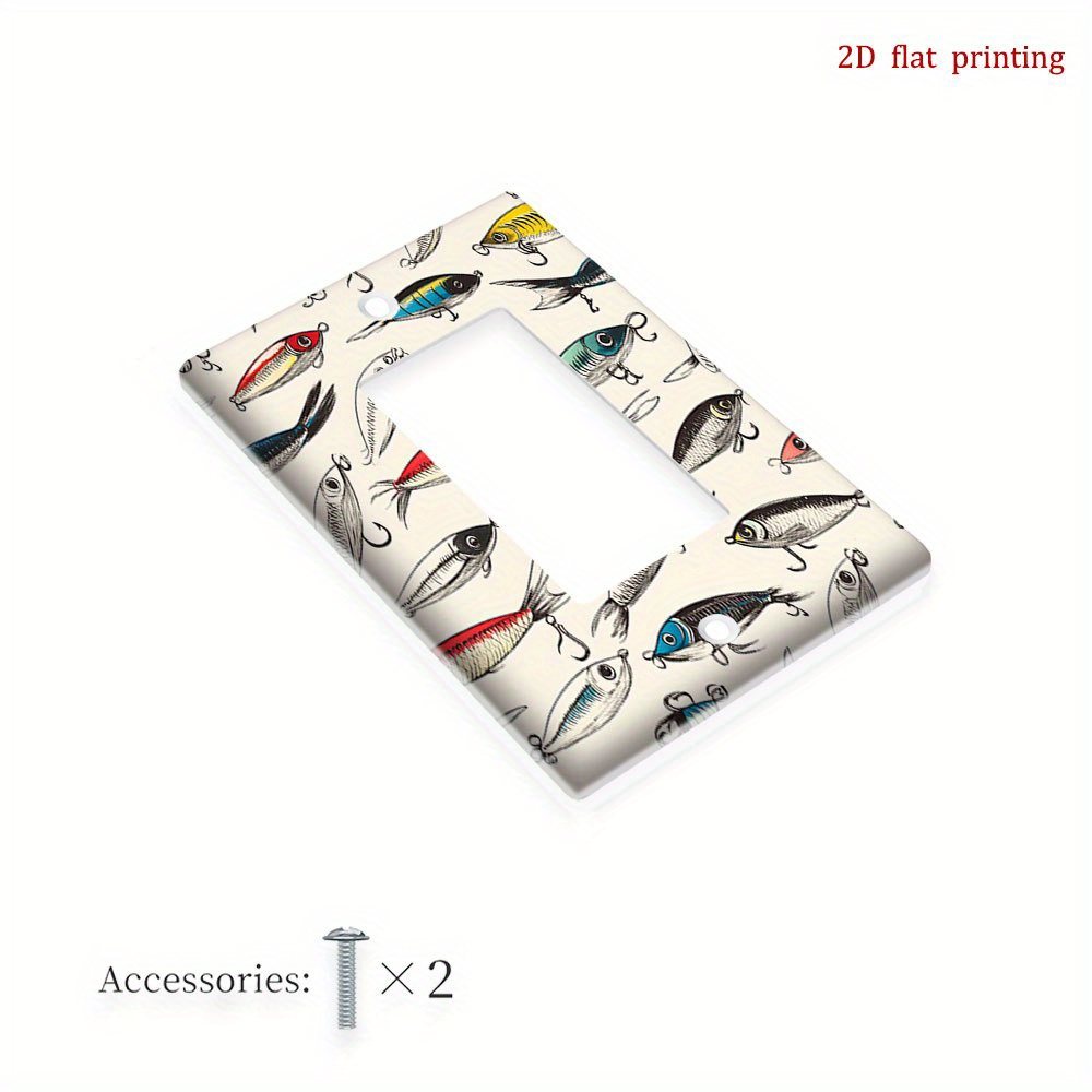 TEMU 1pc Plaque Murale de Commutation au Design Leurre de Pêche - Impression Plate 2D Décorative pour Salon , Chambre à Coucher, Cabane, Décoration