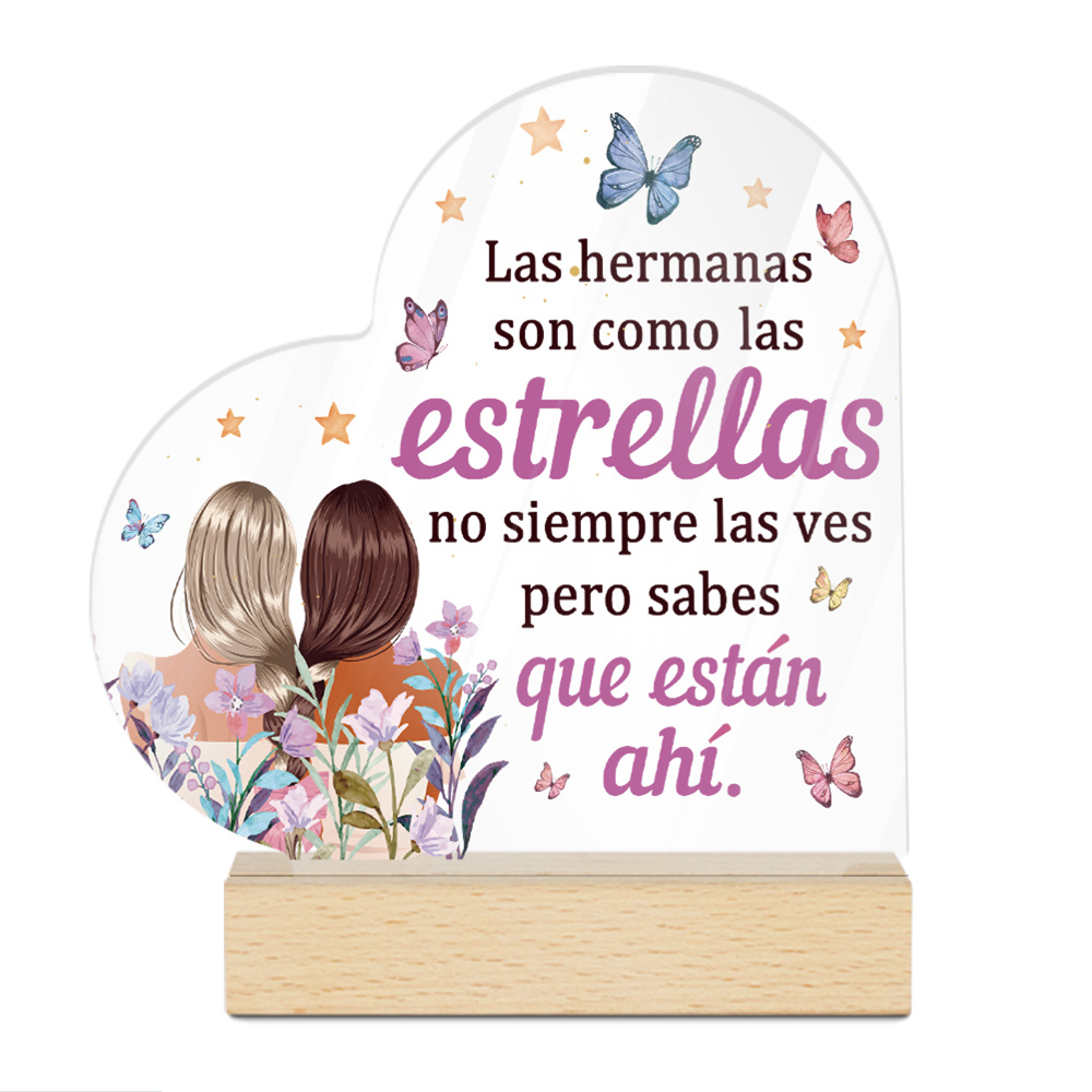 TEMU 2D, 1 pieza Letrero acrílico de con base de madera - Decoración de pared/mesa con "Las hermanas son como estrellas", Decoración de estante de