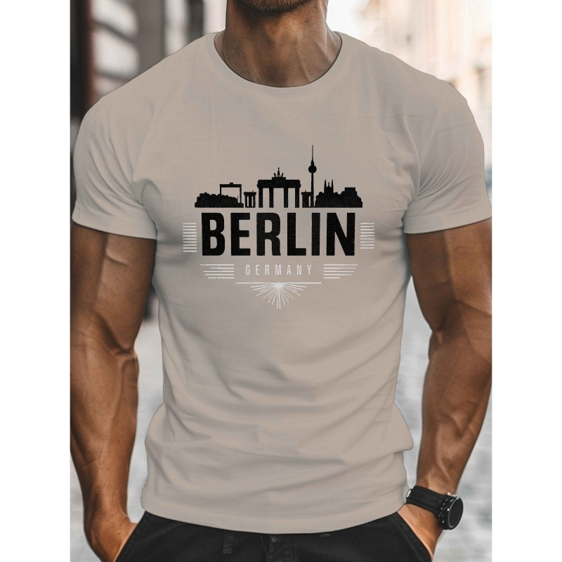 

Men's Berlin Graphic Tee - Casual Crew Neck Short Sleeve, Lightweight Polyester Summer Shirt With German Flag Eagle Emblem