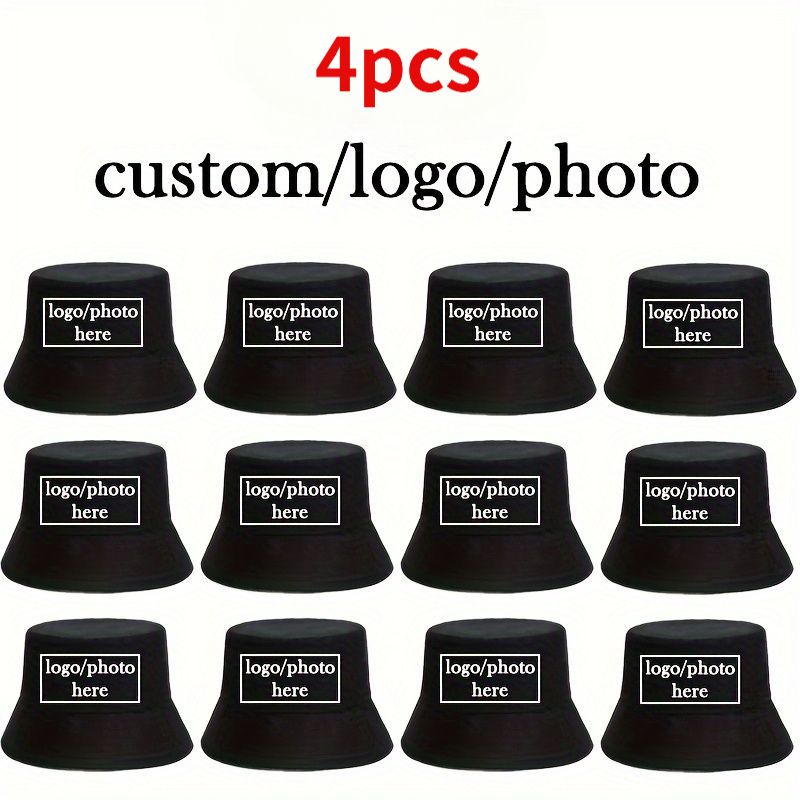TEMU 4pcs Set Of Customizable Men'-sided Bucket Hats- White With Tropical Print, 100% Polyester, Machine Washable, Suitable For Beach, Fishing,