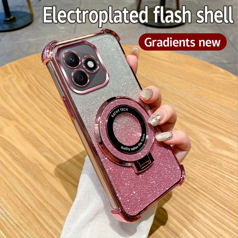 TEMU Funda para teléfono: Compatible con Redmi 13, dos en uno con soporte, bordes electrochapados, elegante y bonita funda suave de TPU transparente,