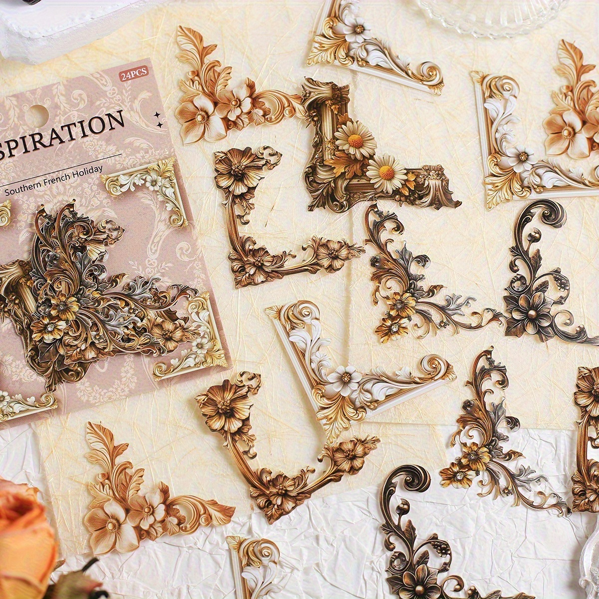 24pcs Corner Paper Stickers Embellishments Frame Stickers For Scrapbooking Journaling Junk Journal Diy Collage Decorative