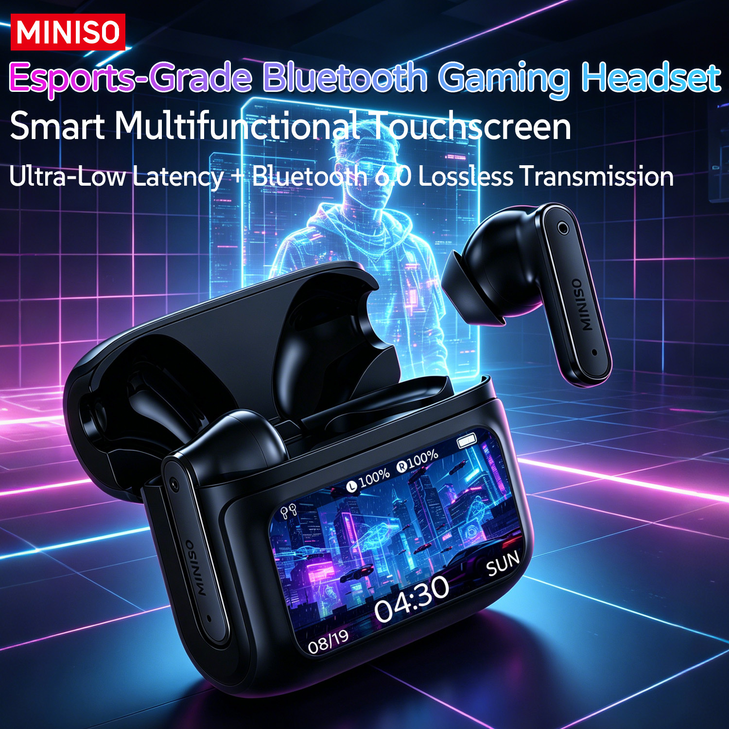 Image of Miniso Ms128 New Gaming Earbuds, Featuring 6.0, 15 Hours Of . 15ms Latency And Audio, . Touchscreen Convenient Control, Noise Cancellation, Supports Dual Device Connection