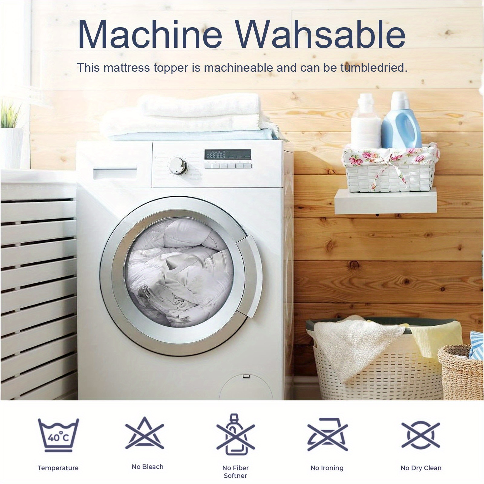 10cm Hotel Quality Mattress Topper | Super Soft with 1000GSM Hollowfiber Filling | Elasticized Corner Straps | White Blue Grey | Single, Small Double (4ft), Double, King, Super King Size