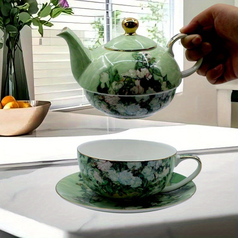 porcelain 13oz tea for one teapot and cup set vintage floral ceramic tea set european style tea pot and saucer set white roses, tea pot and cup set, tea set with pot and cups, tea cup set with pot, chinese tea set, tea cups set, home tea ceremony, afternoon tea,  , elegant saucer,   porcelain,  , tea accessories, tea enthusiasts, gift for her Product details 1