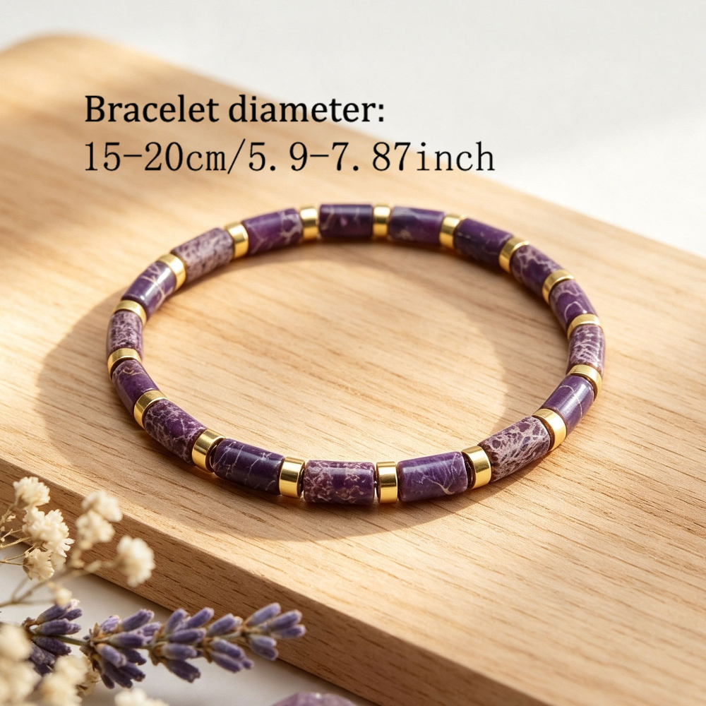 Natural Purple Imperial Stone Barrel Bead Bracelet, Versatile Gift