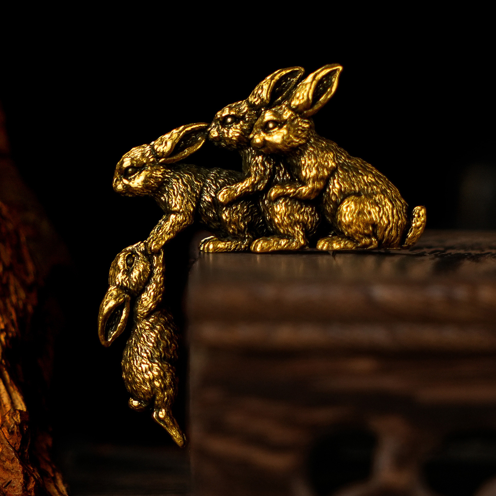 TEMU 100% Solid Brass 4 Rabbit Figurines â Retro Desktop Decor Collectible Set Vintage Brass Animals For Office Desk Bookshelf Or Mantel Unique Gift