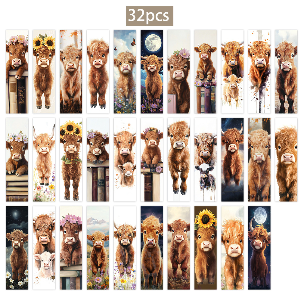 TEMU 32pcs, Highland Cow Bookmarks, Bookworm Gift Bookmarks, Library Card Bookmarks, Abstract, Unique And Exquisite Bookmarks, Back-to-, Page