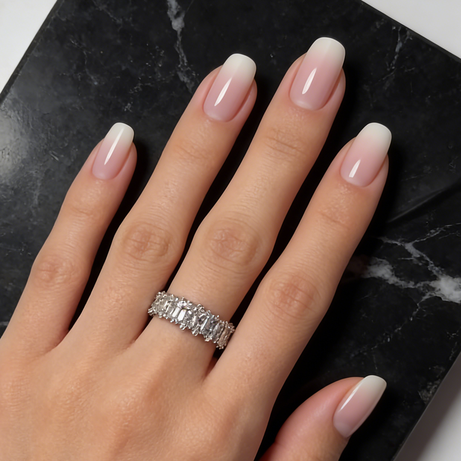 TEMU A Set Of 24 High-quality Glossy False Nails In White And Nude Gradient, Perfect For Women For Weddings, Dates, And Everyday Wear. This Removable