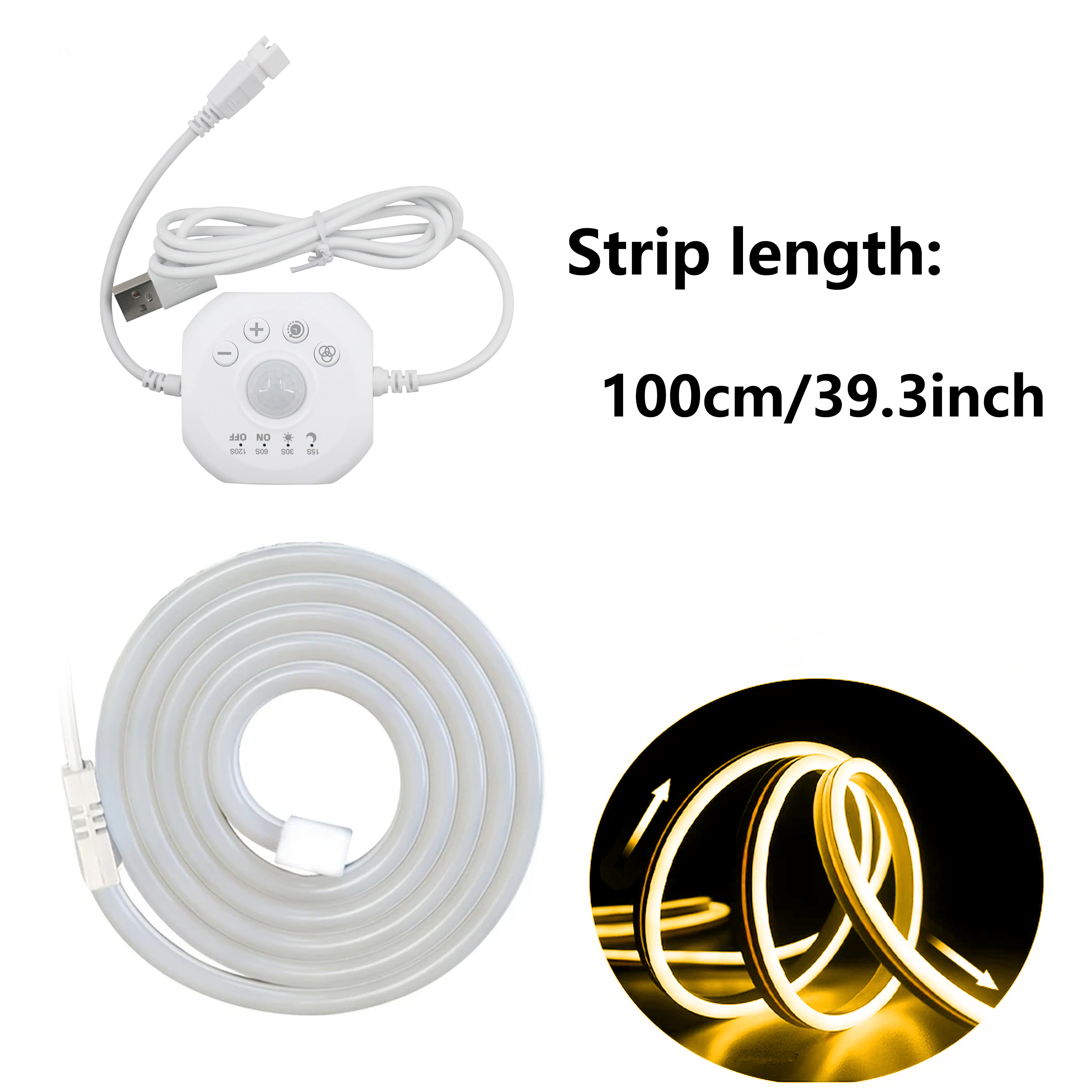 TEMU Bande Lumineuse LED à Détection de Mouvement pour Chambre à Coucher, USB, Étage, Effet Chase, Sous Lit, Sous Plinthe, Blanc Chaud, LED, Placard,