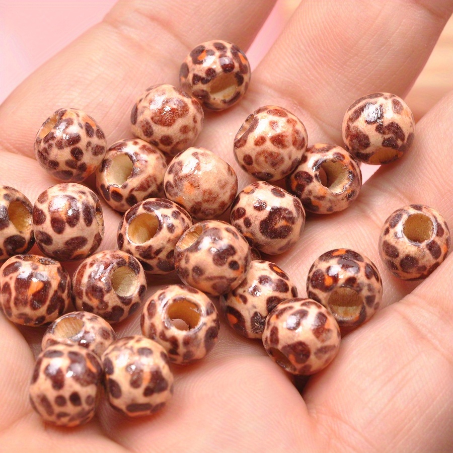 50pcs/100pcs Wood Beads - Leopard Print Tribal Wooden Beads Suitable For Diy Crafts, Jewelry Making, Keychains, Hair - Beads With Tribal Pattern, 9mm X Oval -section