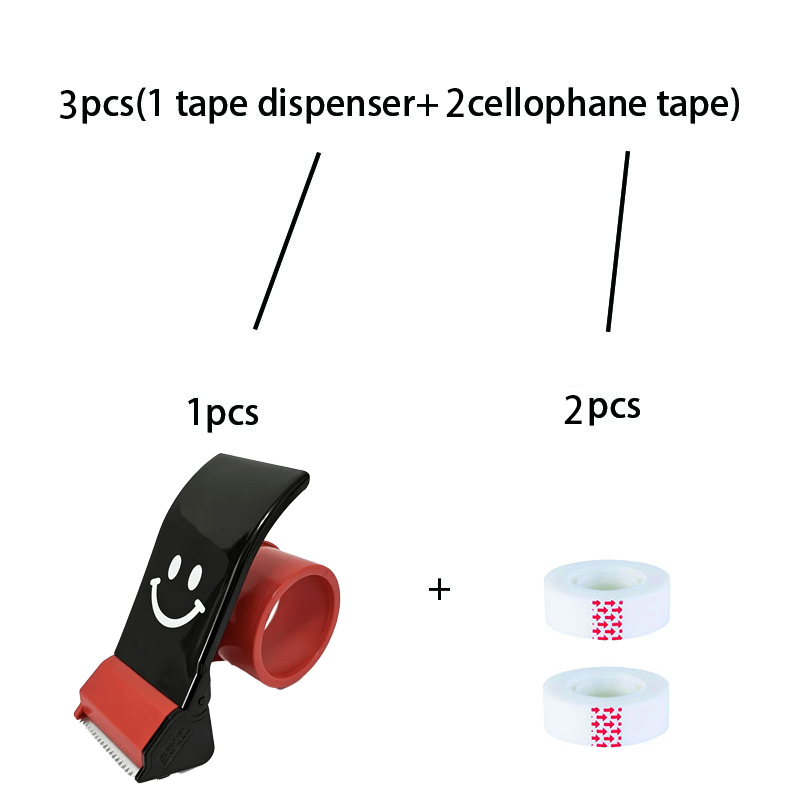 TEMU 3pcs Set(1 Tape Dispenser+ 2 Roll Of Cellophane Tape) Box Sealing Tape Cutter- Anti-drop Model, 1 Transparent Tape Applicator- Sharp Tape Cutter