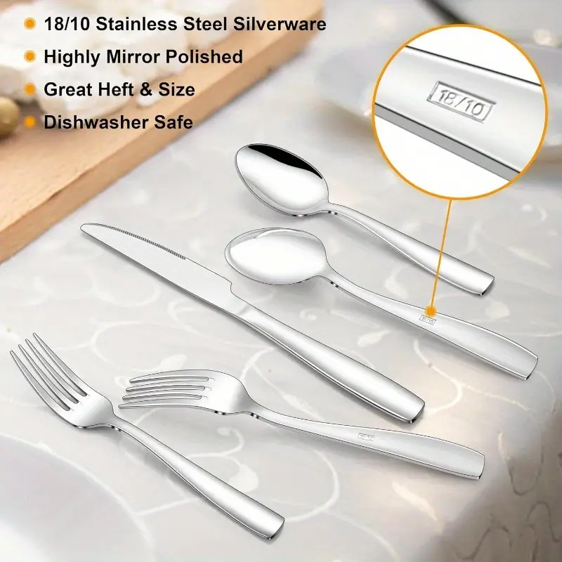 18 10 stainless steel flatware set for 4 20pcs modern silverware cutlery set fancy square eating utensils forks spoons tableware for home wedding entertaining dishwasher safe Product details 1