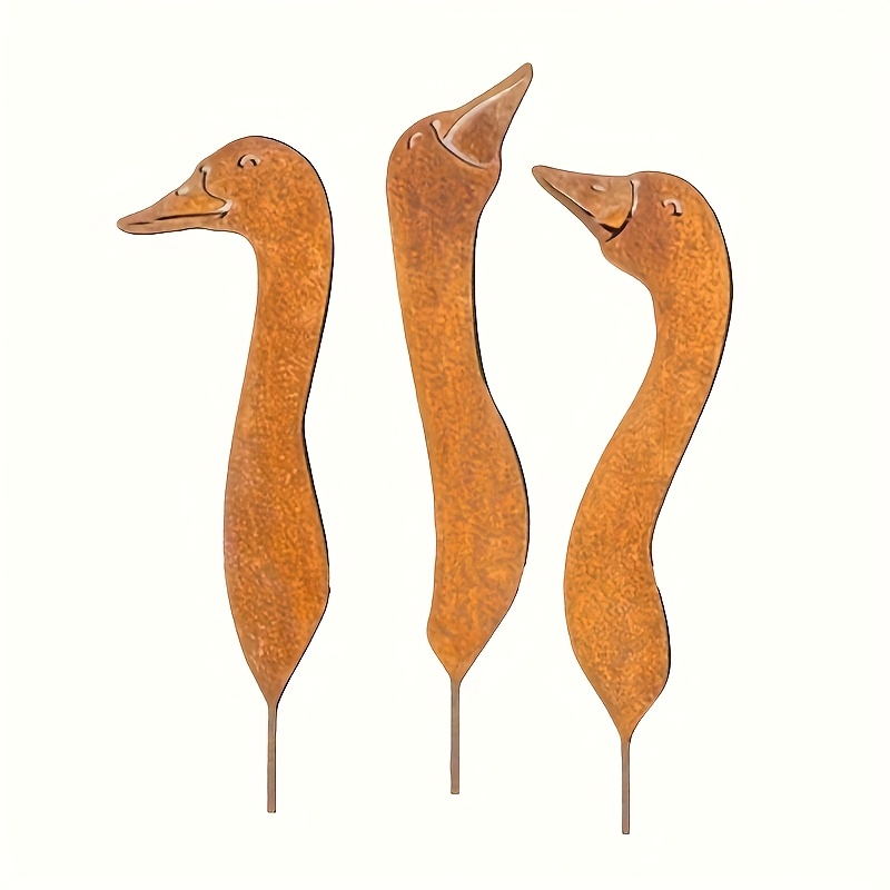 E-shop 2D Flach, [2D Flach] 2D Flach 3 Stück Rostiger Acryl-Gänse-Pflanzenständer - Klassische Outdoor-Gartendekoration, Hofkunstskulptur, geeignet für
