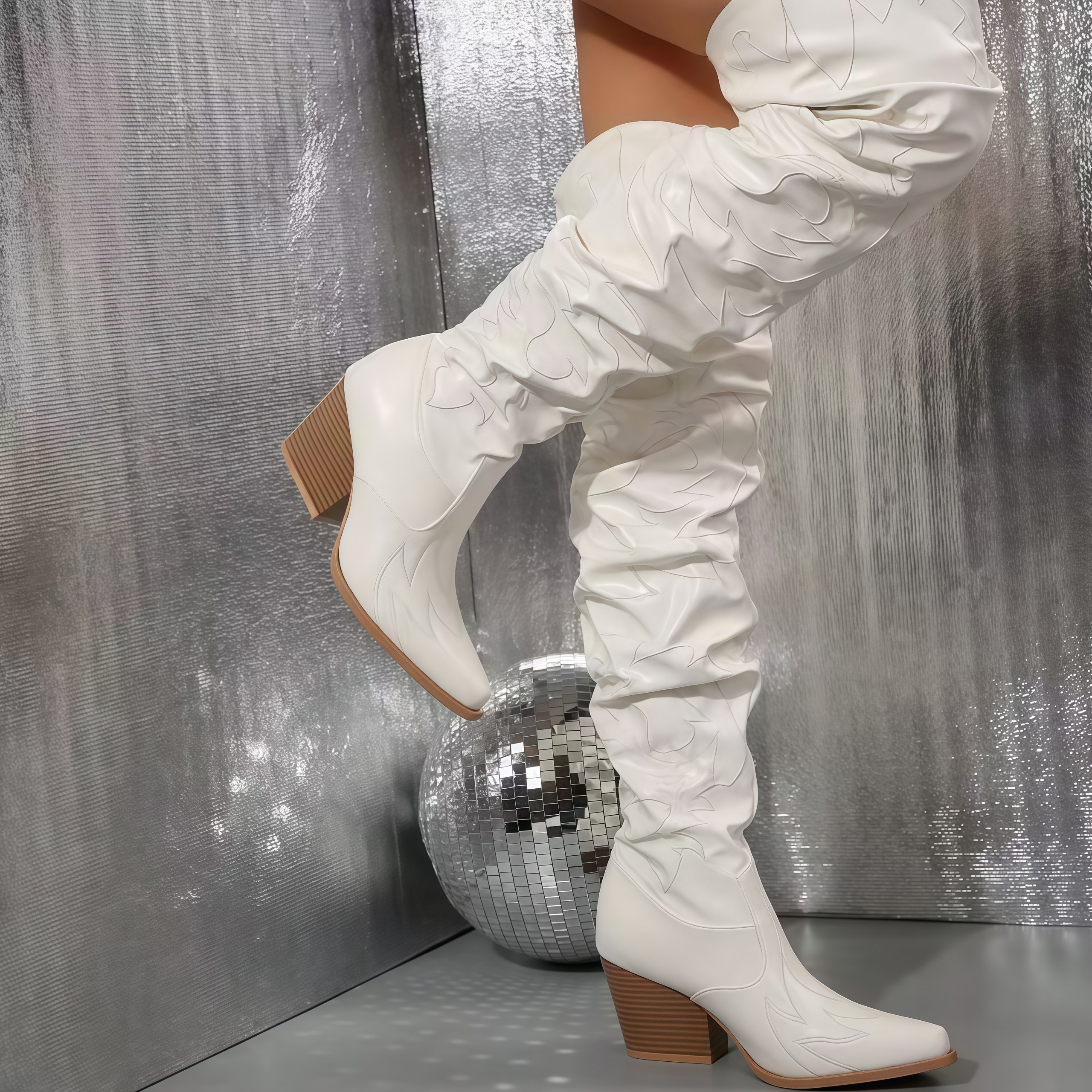 leather thigh high boots no heel