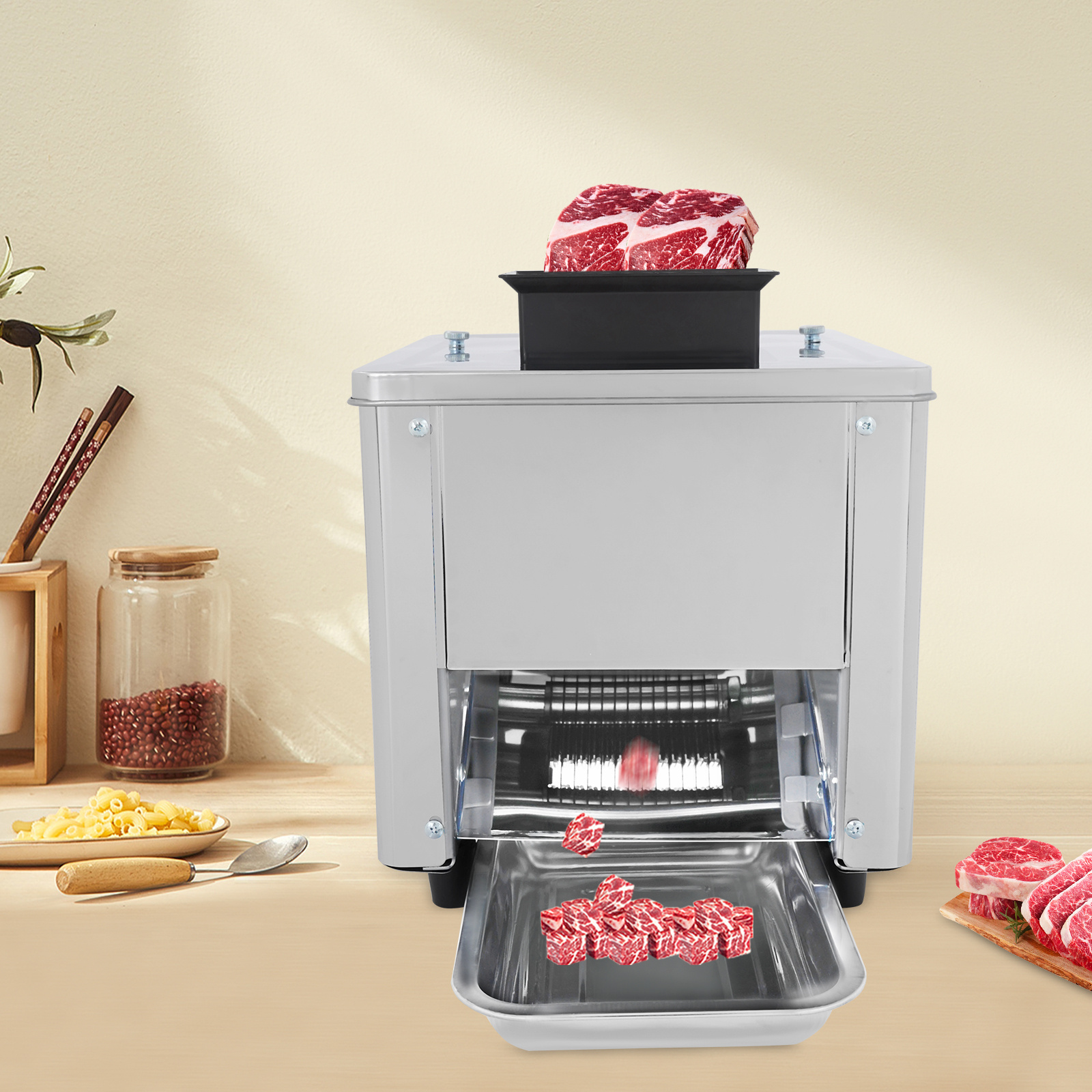850W Electric Meat Slicer, 7Mm Stainless Steel Meat Cutter, Handles 330 Lbs. Per Hour, Ideal for Home Commercial Use, Cutting Boneless Pork, Chicken And Fish