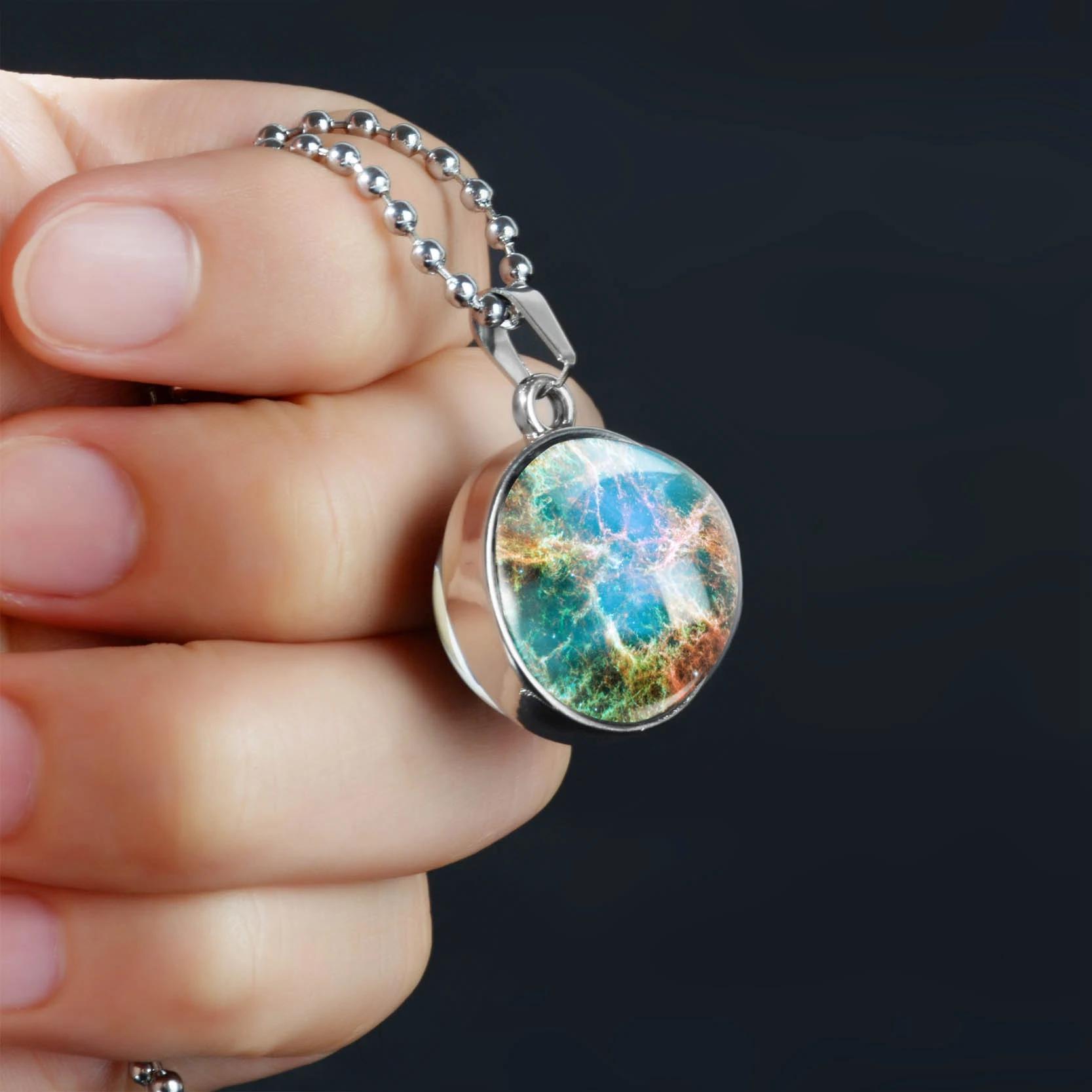 Double-Sided Galaxy Star Cabochon Glass Pendant Necklace