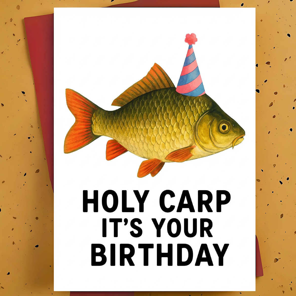 TEMU 1pc Funny Birthday Greeting Card For Friend, Coworker, Fishing Enthusiast – Party Hat Carp Fish Hand-drawn Illustration, Punny Humor Card, With