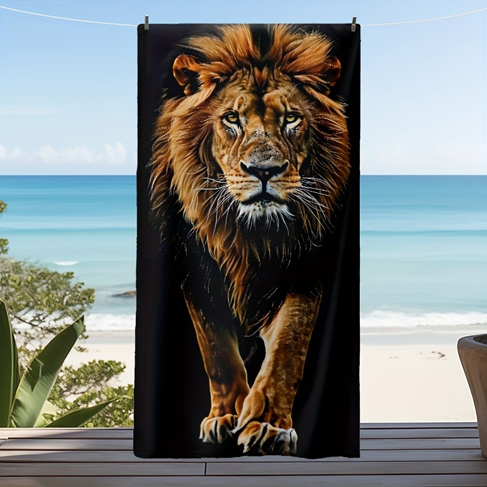 TEMU 1 Serviette de Plage Imprimé Lion Majestueux - Grande, Microfibre Légère, Séchage Rapide, -Sable, pour Plages, Piscines, Camping et , Facile