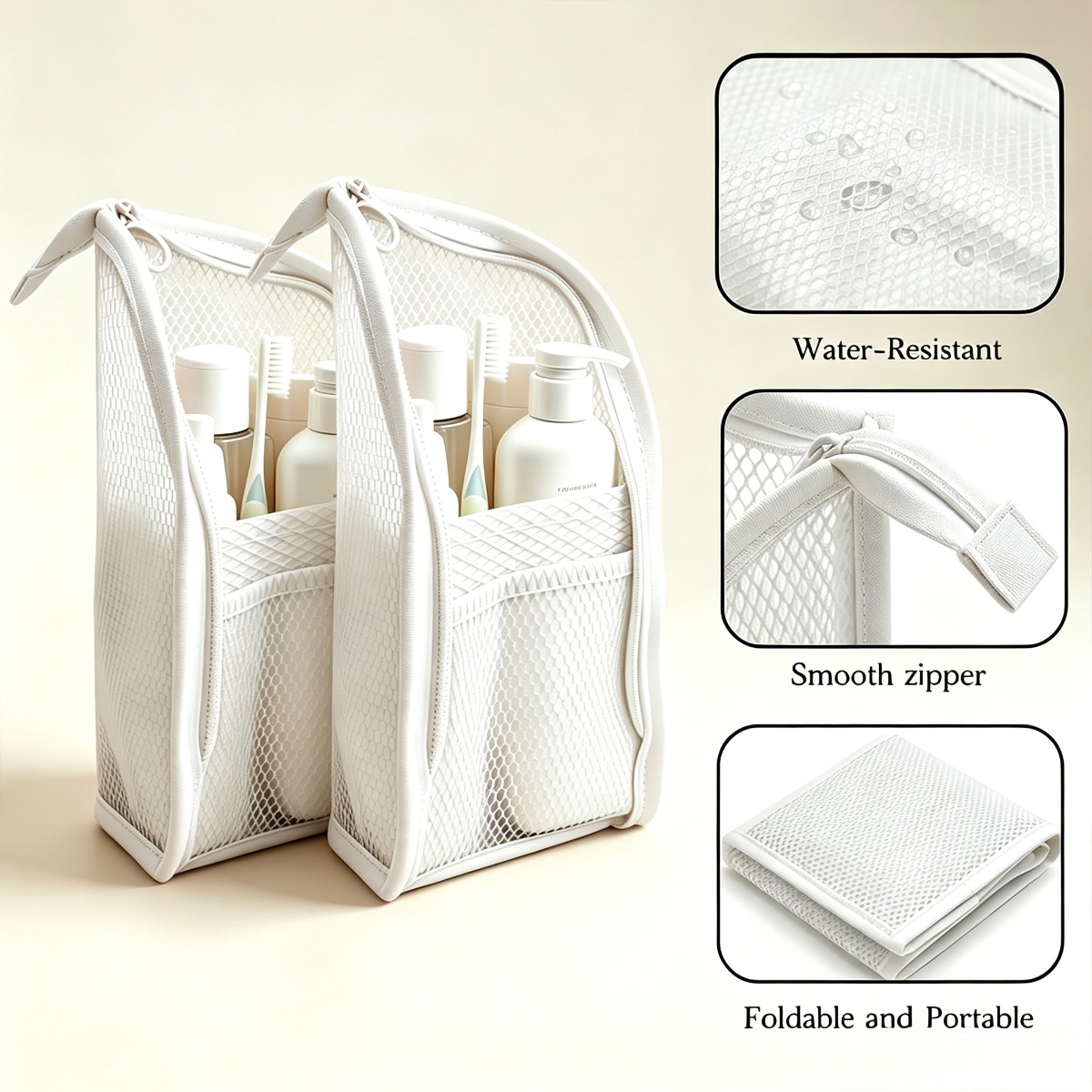 TEMU 2pcs Vertical Toiletry Bag â Portable And Lightweight Travel Toiletry Organizer, Large Capacity Mesh Cosmetic Bag, Foldable Transparent Hanging