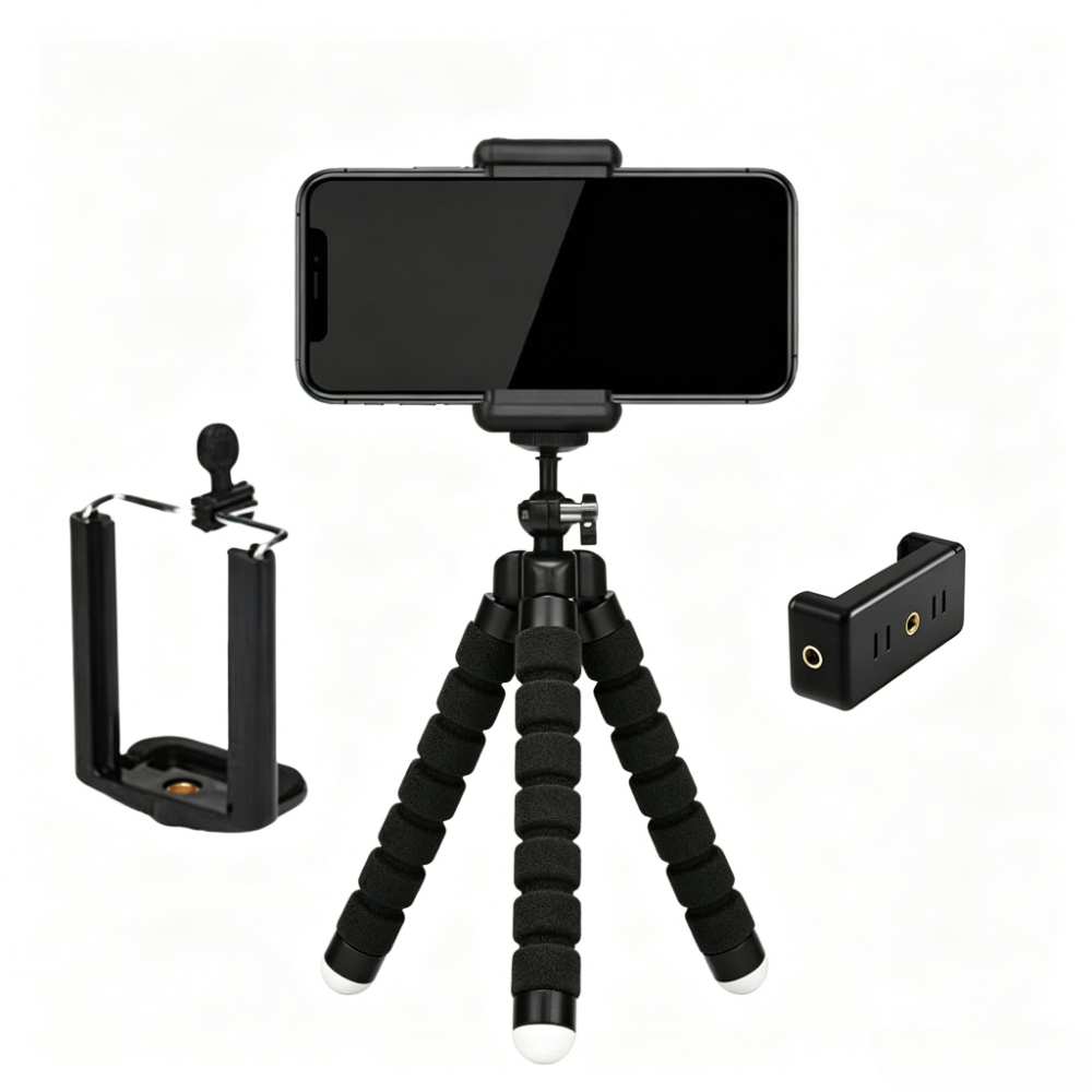 Image of Flexible Phone Tripod, 360° Rotating Ball Head, Adjustable Phone Clamp, Non-slip Feet, Suitable For Smartphones And Cameras For Short Video Shooting And Travel Use
