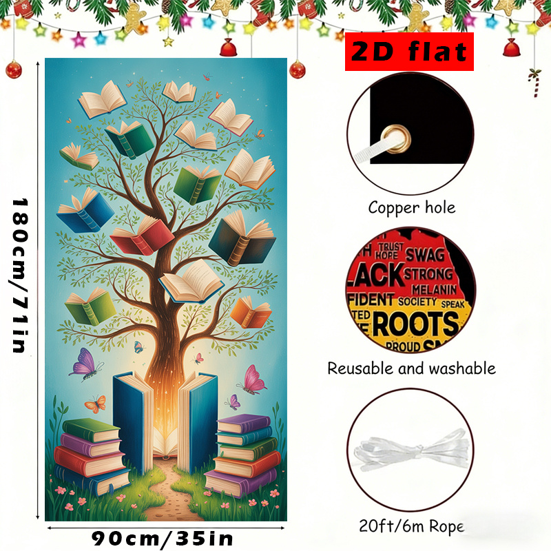 TEMU 2d Flat, 2d Door Banner, 2d Flat Banner, 1pc With Flying Books And Butterflies. Welcome Door Banner – Colorful School Bus And School-themed