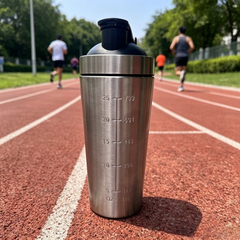 TEMU 1pc Single-layer Stainless Steel Shaker With Scale Shaker Stainless Steel Portable Milkshake Protein Powder Fitness Sports Water Cup